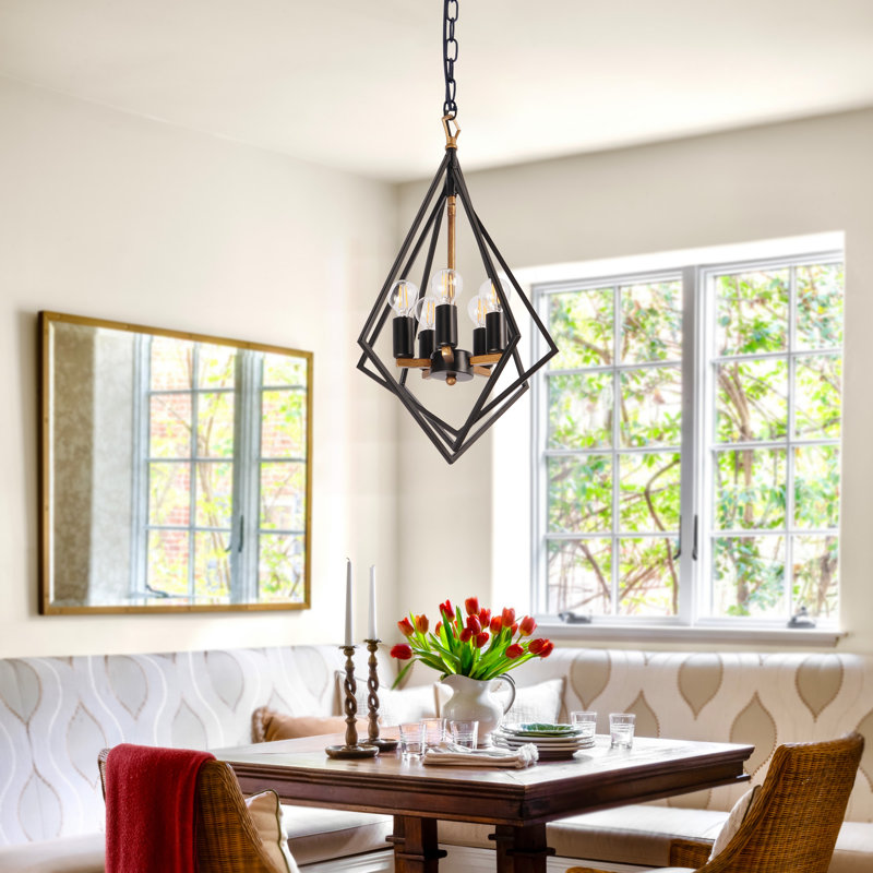 5-light Dimmable Geometric Chandelier With Warm Light Source