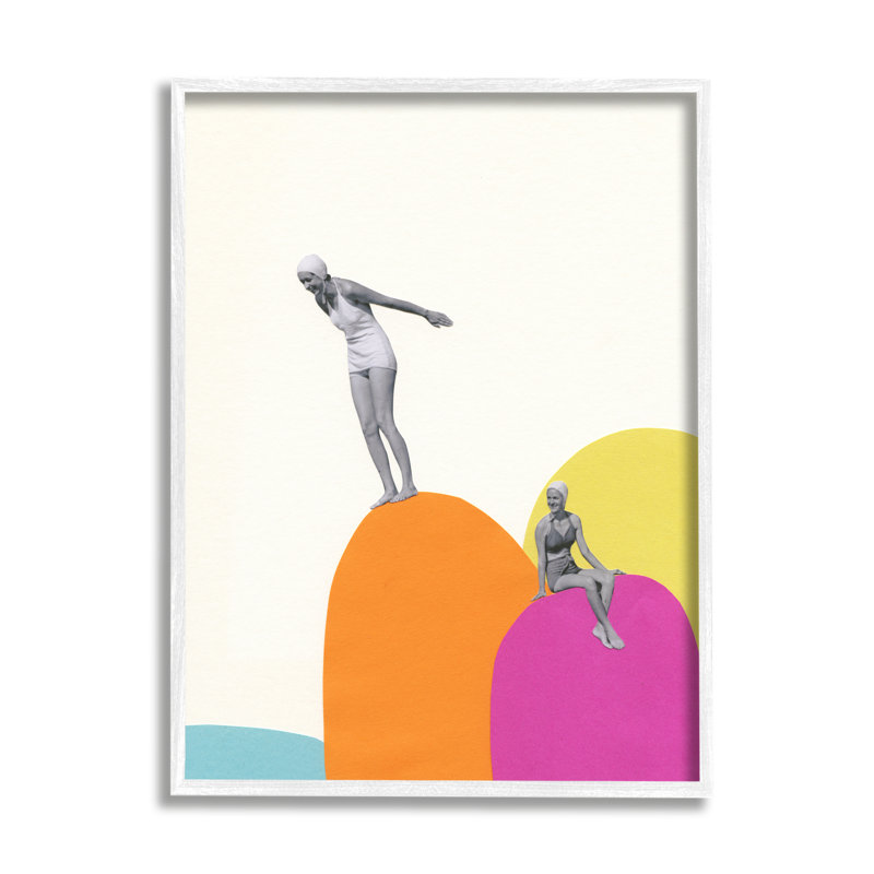 «Modern Swimmers Diving Glacier Scenery Collage» par Cassia Beck, L 24 po x H 30 po, Giclée encadrée blanc bord de mer