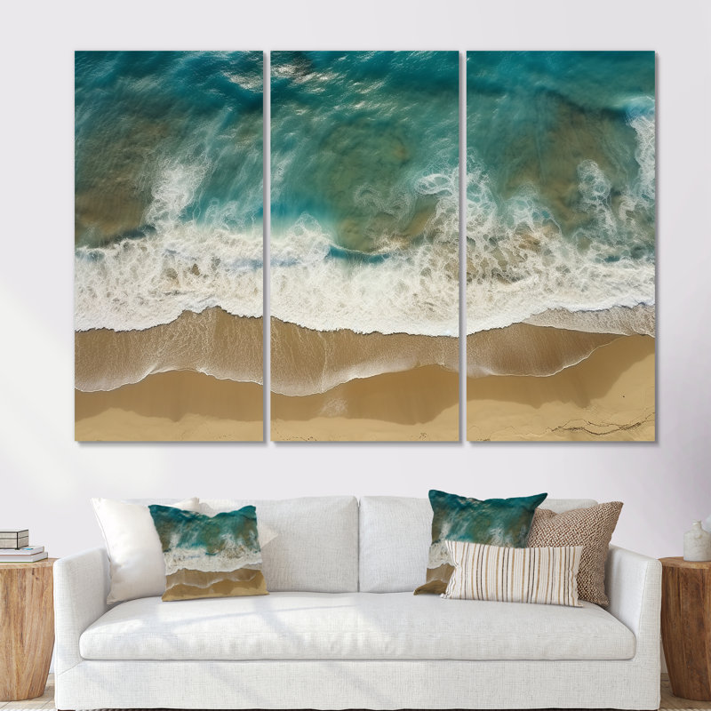 Vue aérienne des vagues tranquilles 3 - plage, art mural, Toile tendue, H 28 po x l 36 po x P 1 po