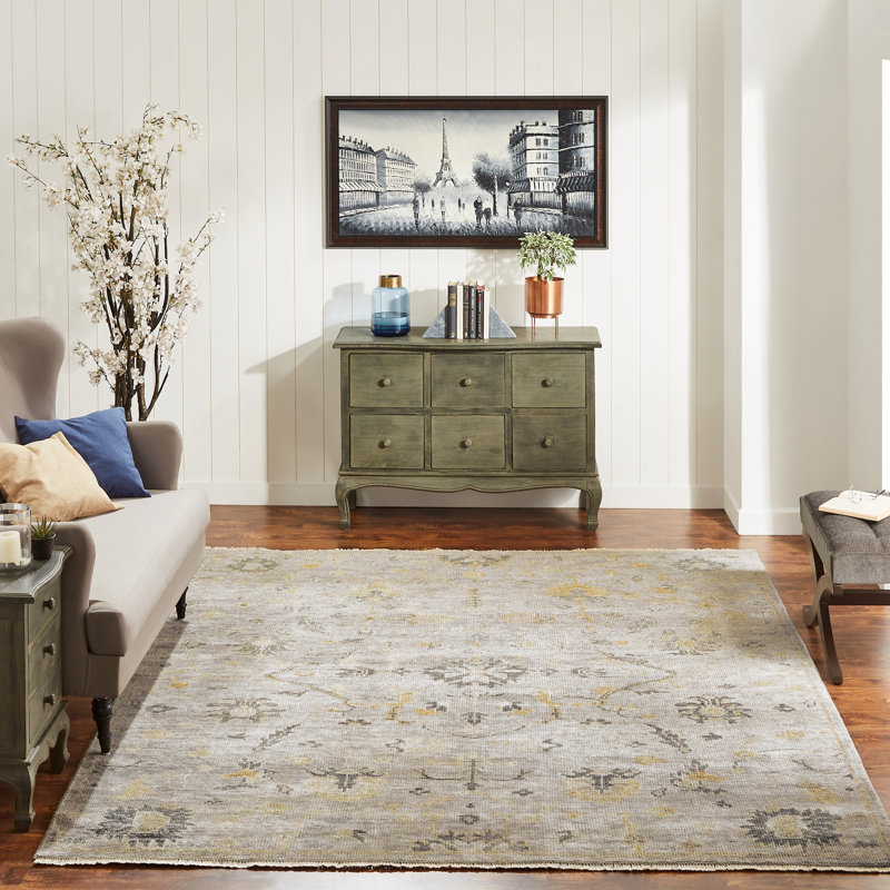 Phelix Wool Flroal Area Rug in Gray, Rectangle 10' x 14'