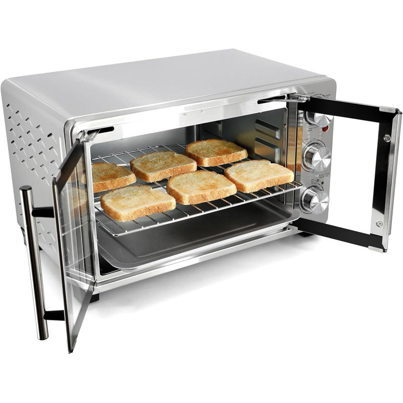 Four grille-pain à porte française de 26,4 pintes, four électrique de comptoir en acier inoxydable avec contrôle de la température, minuterie, fonctions de grillage au four