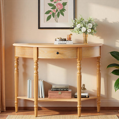 Farmhouse Half Moon Console Table With One Drawer & Storage Shelf by Latitude Run