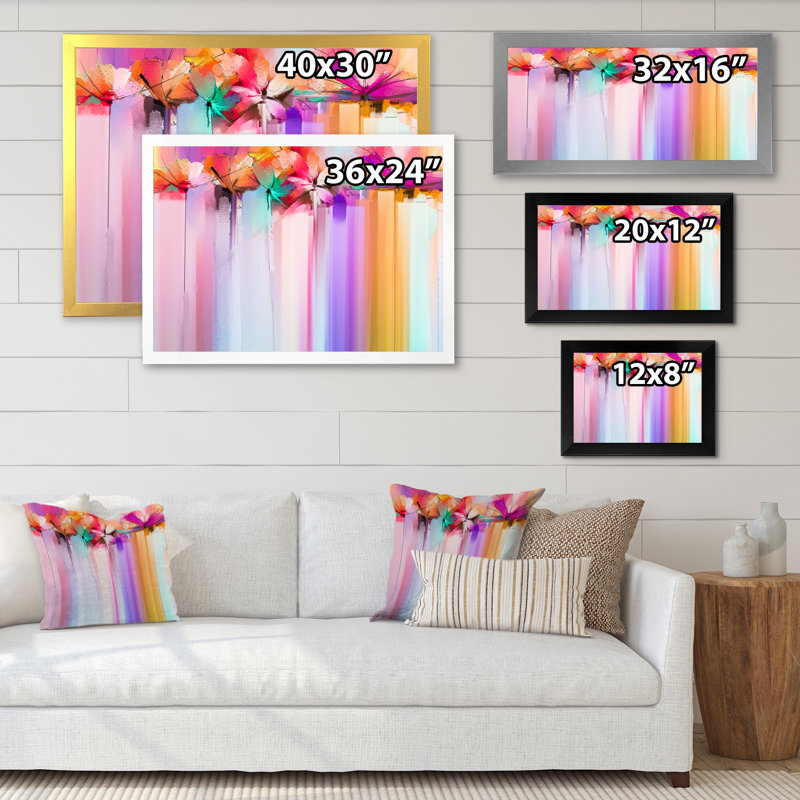 «Paintbursh Flowers Wave Impression», reproduction sur toile flottante, Cadre noir, H 8 po x l 12 po x P 1 po