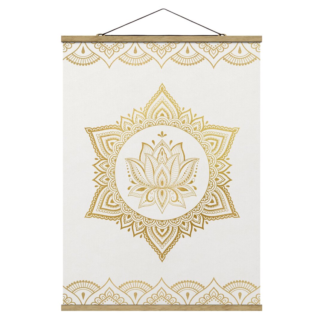 Stoffbild Mandala Lotus Illustration Ornament Weißgold