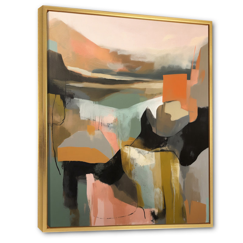 «Green and Beige Transcendant Reality II», peinture abstraite sur toile, H 40 po x l 30 po x P 1,5 po, Cadre flottant doré