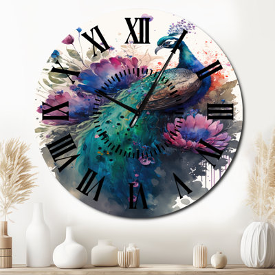 Horloge murale mignonne paon à motif floral I - animaux