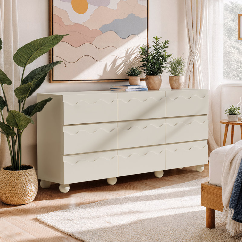 9 Drawer 63" W Circular Ripple Dresser, Milky white