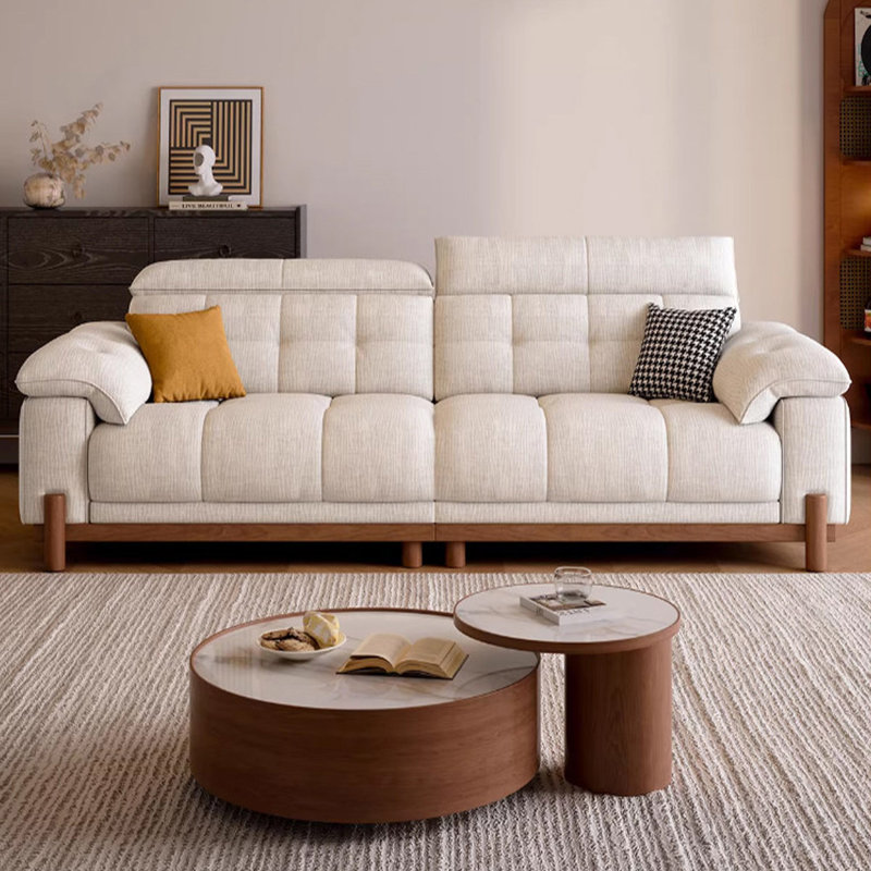 Canapé modulaire en chenille crème et blanc, Chenille crémeux / blanc, H 40,55 po x l 94,49 po x P 39,37 po