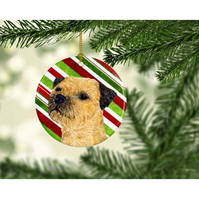 Ornement figurine suspendu en céramique de noël terrier de fêtes border