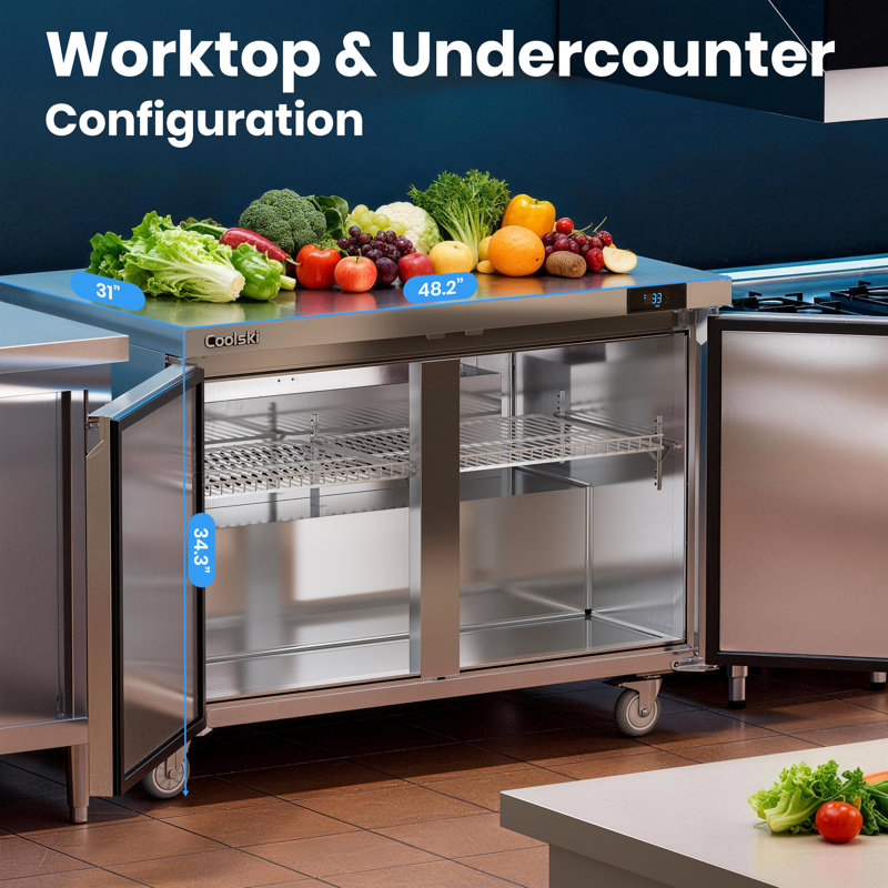 Réfrigérateur commercial 48 "13,4 pieds cubes 48" | Table de préparation pour sandwich et salade - Station de préparation des aliments en acier inoxydable