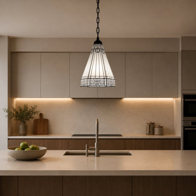 Luminaire suspendu hexagonal en verre coloré Tiffany