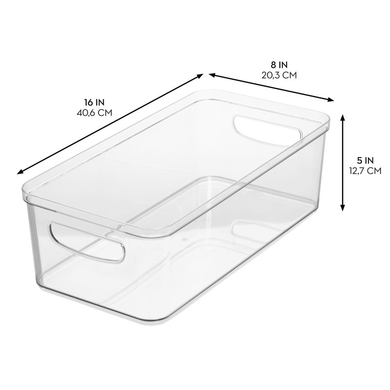 iDesign Crisp Fridge and Pantry Storage Organizer Bin with Handles, Container for Food, Drinks, Produce Organization, BPA-Free, 16" x 8" x 5" - Clear