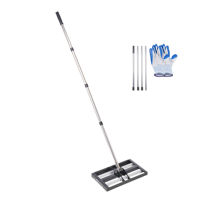  Râteau de nivellement pour pelouse avec poignée réglable pour cour robuste, H 69,50 po x l 17 po x P 10 po