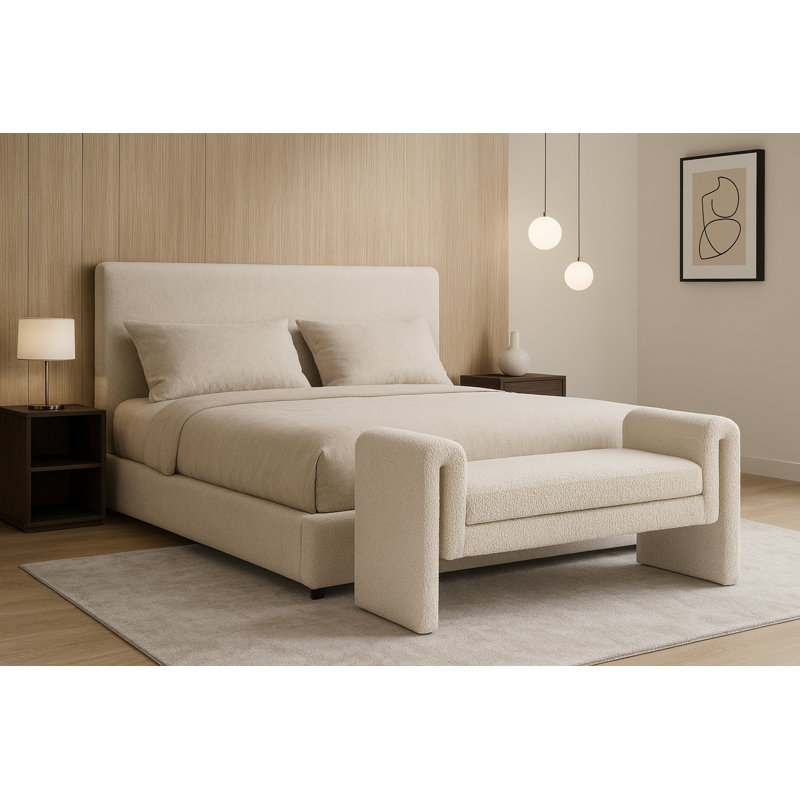 Banc rembourré Boucle, Tissu crème bouclé