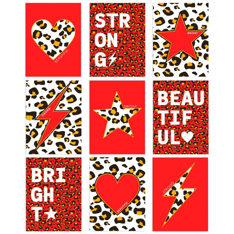 Leopard Pattern Heart Lightning Star Beautiful Bright Strong - 9 Piece No Frame Print Set, 29.7cm H x 21cm W x 0.4cm D