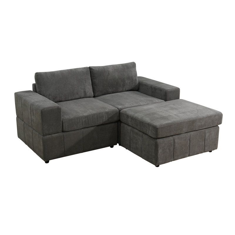76" Wide 3- Piece Premium Corduroy Reversible Modular Living Room Sofa With Ottoman, 36" H x 74" W x 36" D