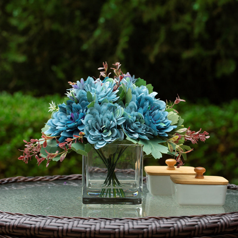 Lincoln Faux Silk Daisy Arrangement in Vase, Blue