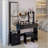 Full Body Mirror Cabinet + Round LED Vanity Table + Cushioned Stool, 17\-1080785549