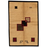 Hand Knotted Wool Area Rug in Natural And Black
