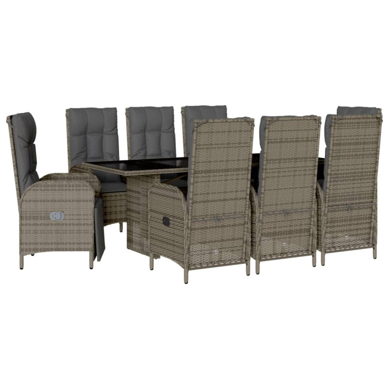 Ensemble repas de patio avec coussins en rotin 9 pièces Red Barrel Studio®, Gris