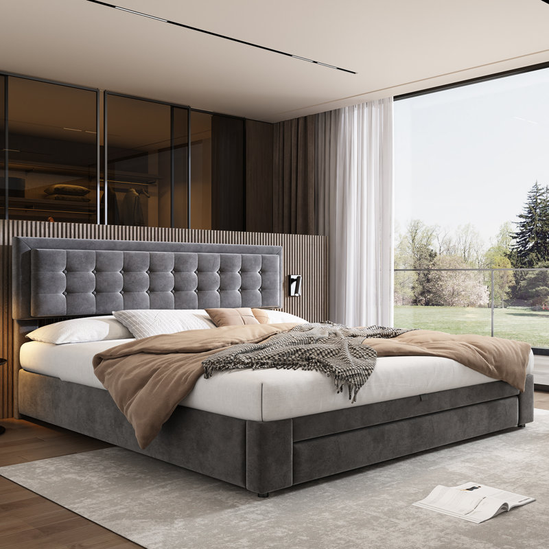 Upholstered Bed, Grey, Super King (6')