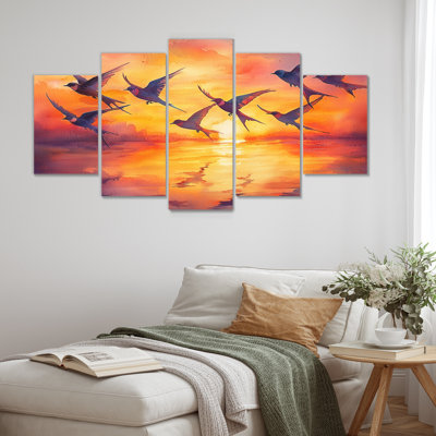 Lavender Swallows Birds At Sunset III - Bird Wall Art - Modern Wall Art Set