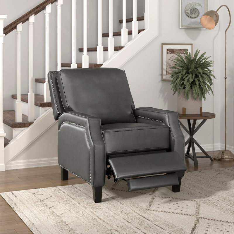 Push Back Reclining Chair Transitional Style Grey Color Self-Reclining Motion Chair 1Pc Cushion Seat Modern Living Room Furniture