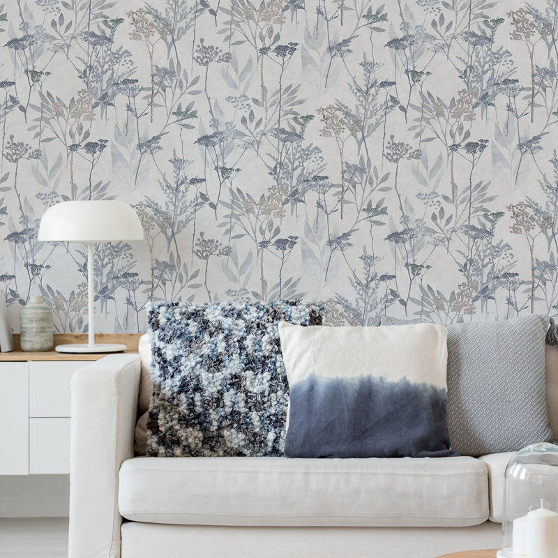 Superfresco Easy Solstice Floral 10m x 52cm Matte Wallpaper Roll, Blue