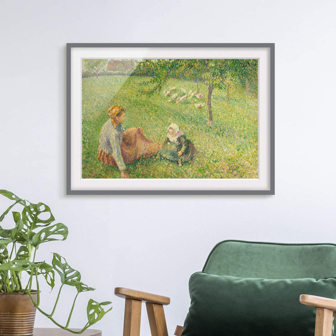 Gerahmtes Papierbild Gänsehirtin von Camille Pissarro