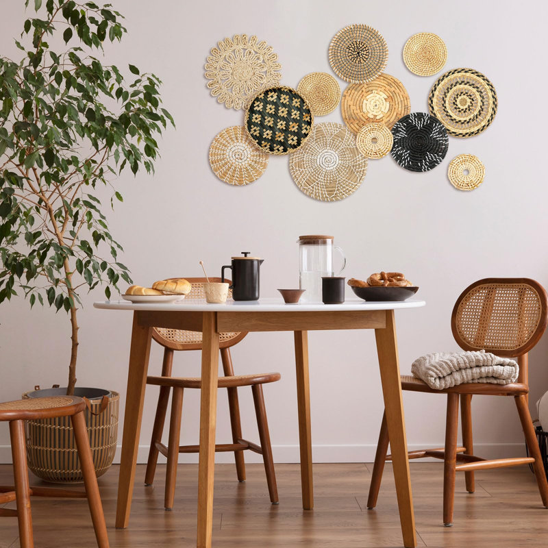 Ensemble de 13 paniers plats en rotin tressé à la main Boho