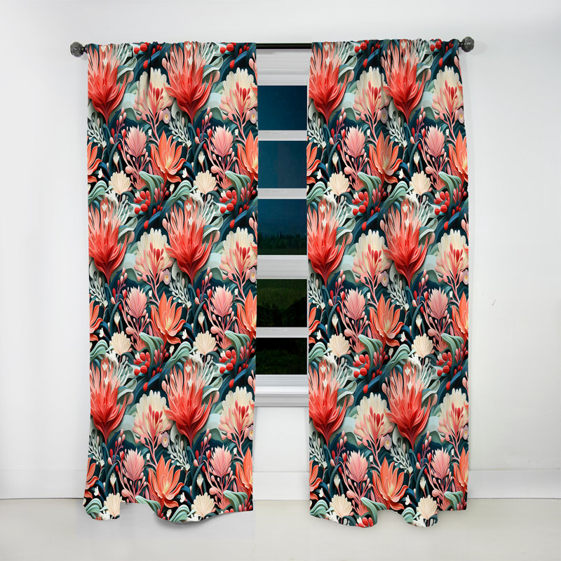 Tropical Reef Adventure - Motif rose II - Rideau floral - Rideau obscurcissant - 1 panneau, L 52 po x L 90 po