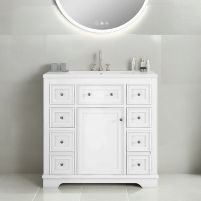 Nir 36'' Free Standing Single Bathroom Vanity with Ceramic Top -  Winston Porter, 9769617FE7EE4653AB52842D15A04110