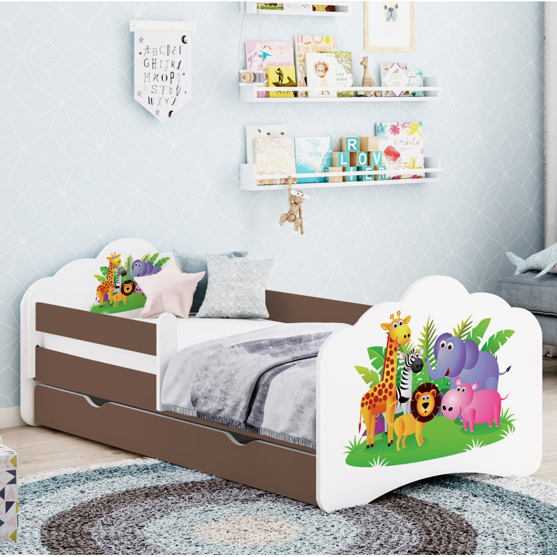Romolo Cot Bed / Toddler Bed Frame with Drawers, Cappuccino, 65 x 80 x 160cm