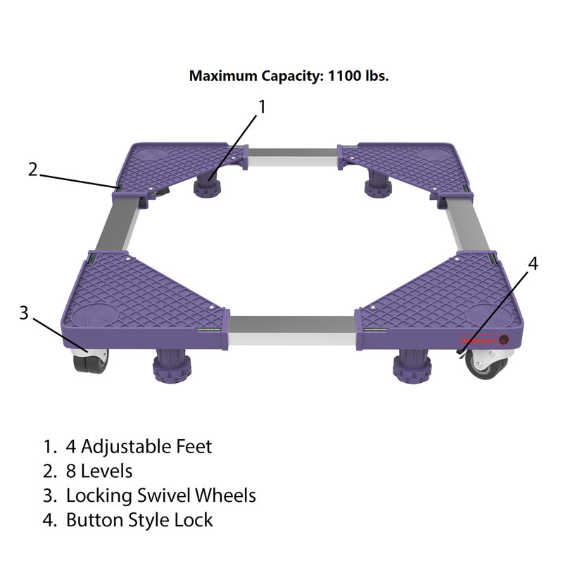 Stalwart Multi Purpose Dolly With 4 feet Locking Swivel Wheels Levels and Adjustable Base for Moving
