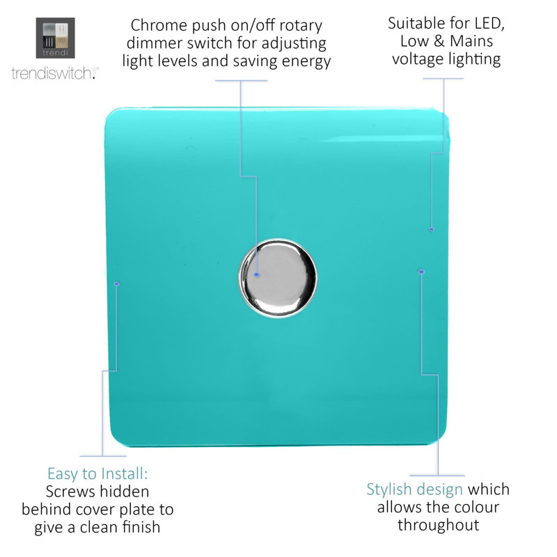 Trendi Switch 1 Gang 1 or 2 way 100w Rotary LED Dimmer Light Switch, Bright Teal