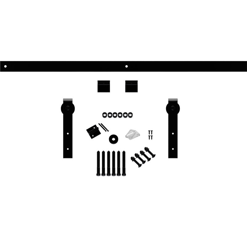 Ensemble de quincaillerie de porte de grange de qualité supérieure avec rail pour portes 1 3/8 po Premium, Noir mat, 72 po