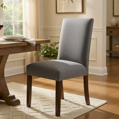 Ensemble de 2 chaises d'appoint Keya, polyester gris, brun brossé