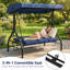 Balancelle d'extérieur 3 places avec auvent réglable, lit de patio convertible avec support, coussins épais-188778600