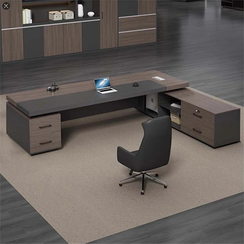 Bureau de luxe gris moderne, bureau avec casiers, bureau d'ordinateur