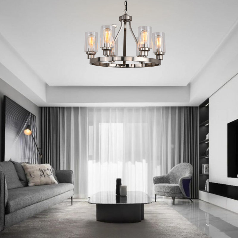 Ahsir 6 - Light Dimmable Wagon Wheel Chandelier, Brushed Nickel