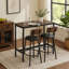 Ensemble de table de bar 3 pièces avec 2 tabourets de bar rembourrés en PU avec dossier, 110 cm L x 40 cm l x 90 cm H-1635243800-1635243802