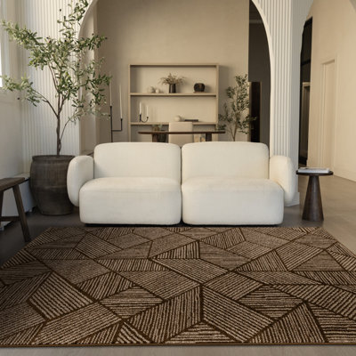 Tapis d'intérieur contemporain rayé brun moderne