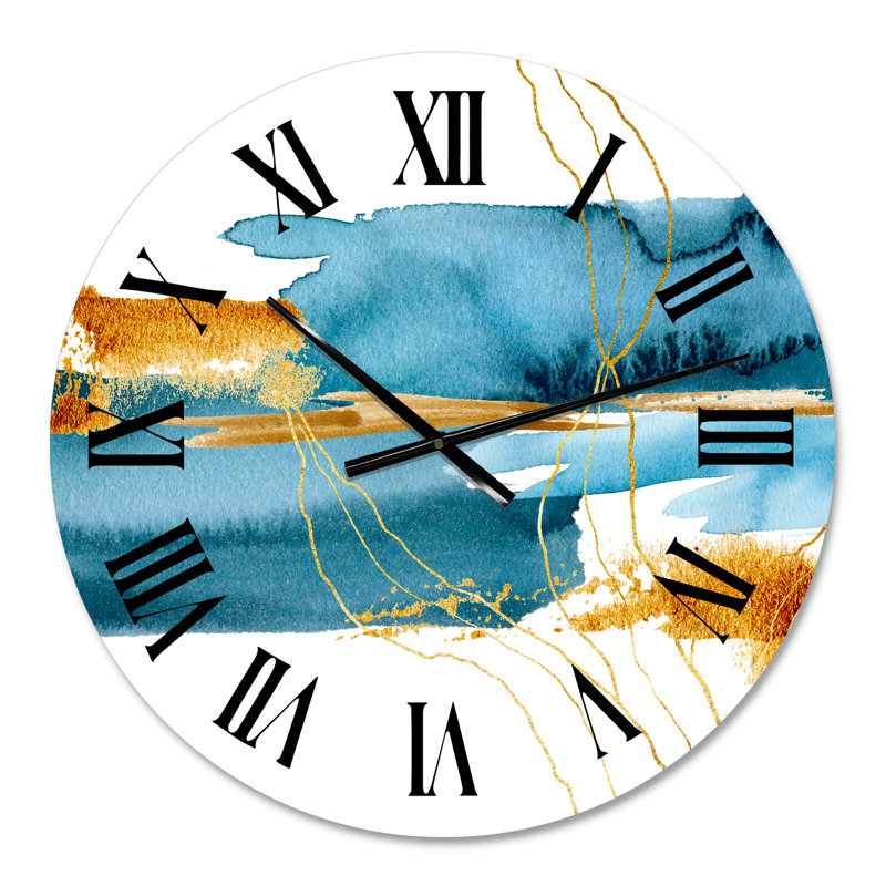 Horloge murale moderne - plante bleue sous l'eau avec branche dorée, Surdimensionné