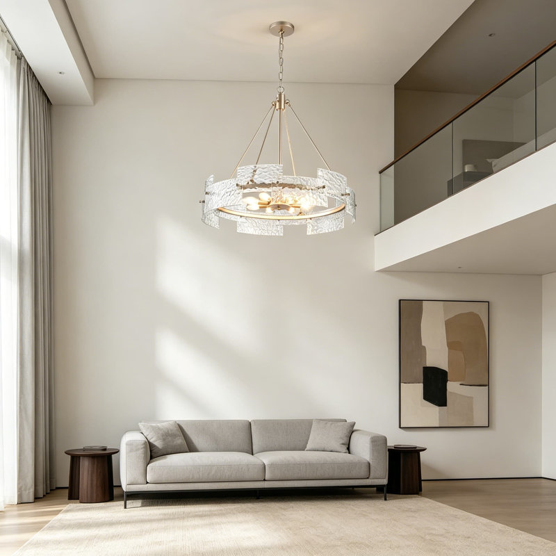 Lustre tambour moderne 26 lumières 8 pouces, luminaire suspendu en verre argenté, hauteur réglable pour salle à manger, salon, îlot de cuisine, bureau