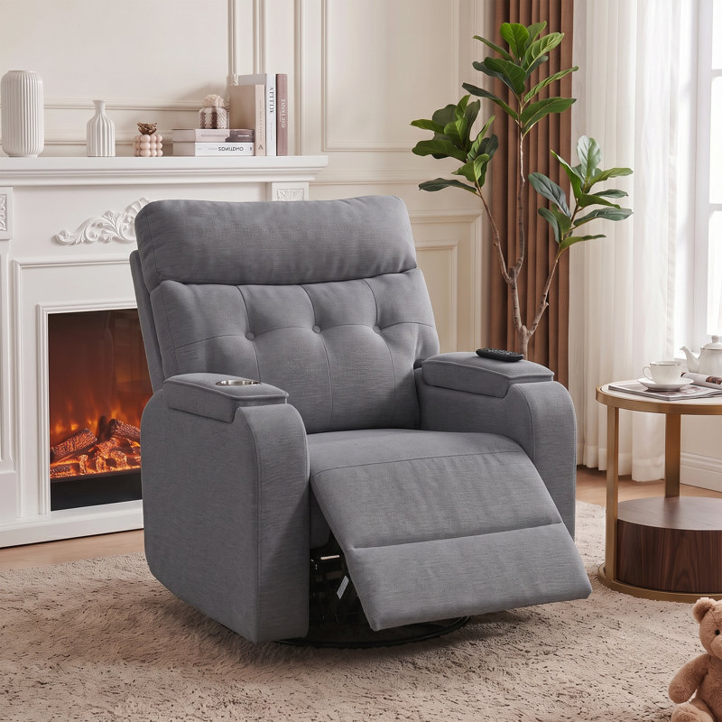 Fauteuil inclinable, oscillant et oscillant électrique de 35 po de largeur avec massage et chauffage, rangement pour les accoudoirs et porte-gobelet