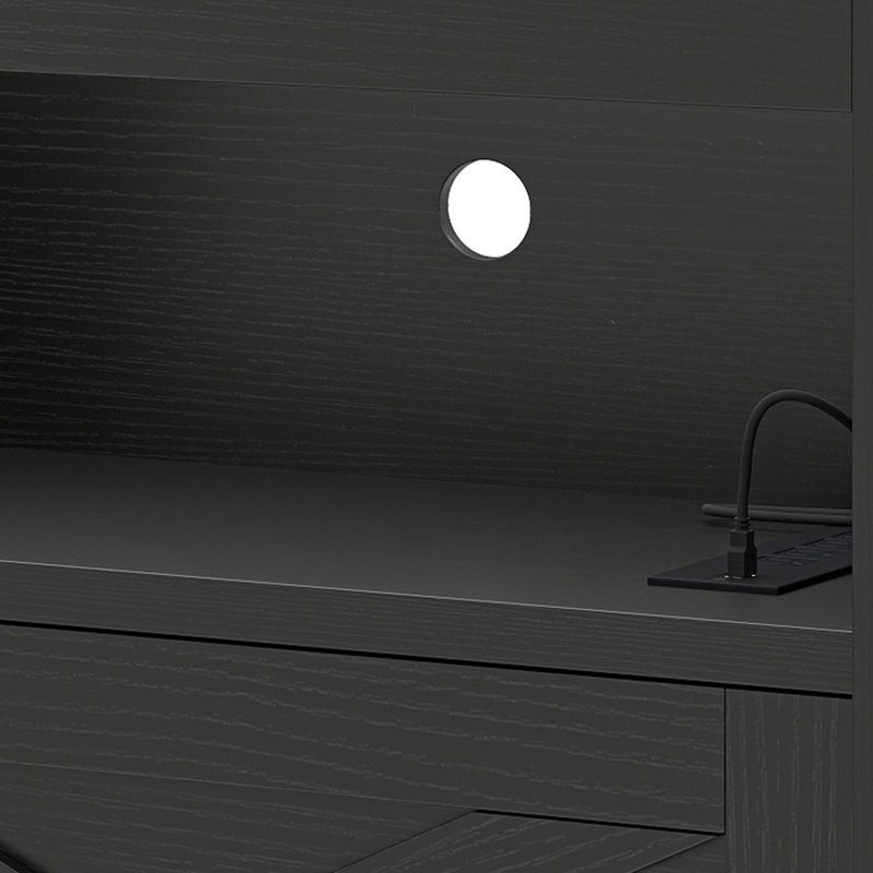 Mercato 70 " Modern Farmhouse TV Stand Media Console Media Center with LED Light and Charging Station, Black