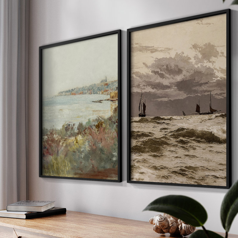 «Vintage Landscape XLII», impression giclée sur cadre - ensemble de 2, Noir, noir, noir, noir, H 17 po x l 42 po