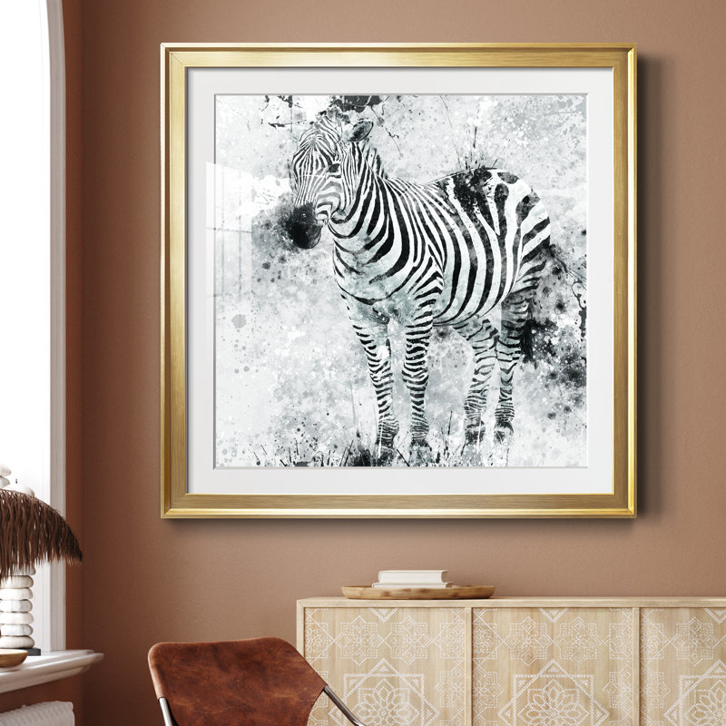 Zèbre I - peinture encadrée, H 30,5 po x l 30,5 po x P 1,5 po, Papier encadré doré