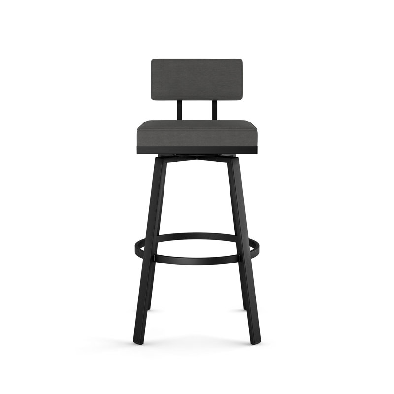 Highbury Swivel Counter & Bar Stool, Black, Bar Stool (29.63" Seat Height), PVC-Dark Gray
