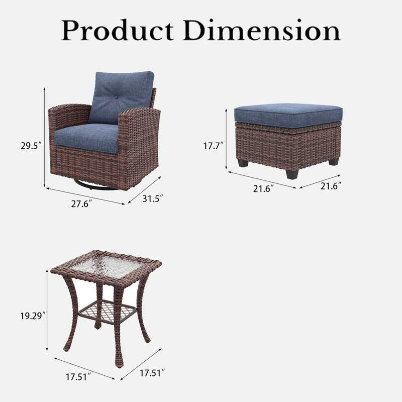 Ensemble de conversation 5 pièces Winston Porter avec chaises pivotantes, Marine